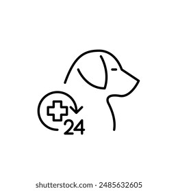 Dog and medical cross. 24 hour veterinary clinic. Instant pet healthcare and support. Pixel perfect, editable stroke icon