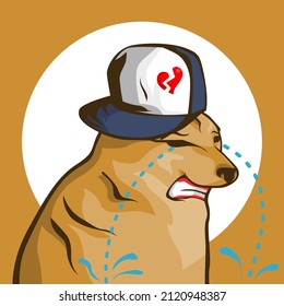 Dog meme. shiba inu cry Meme wearing a hat illustration