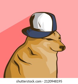 Dog Meme. Shiba Inu Meme Wearing A Hat Illustration