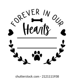 Dog Memorial Sign. Pet Print For Funeral. Paw Prints And Sad Quote. Cat Obituary. Isolated On White Background. 