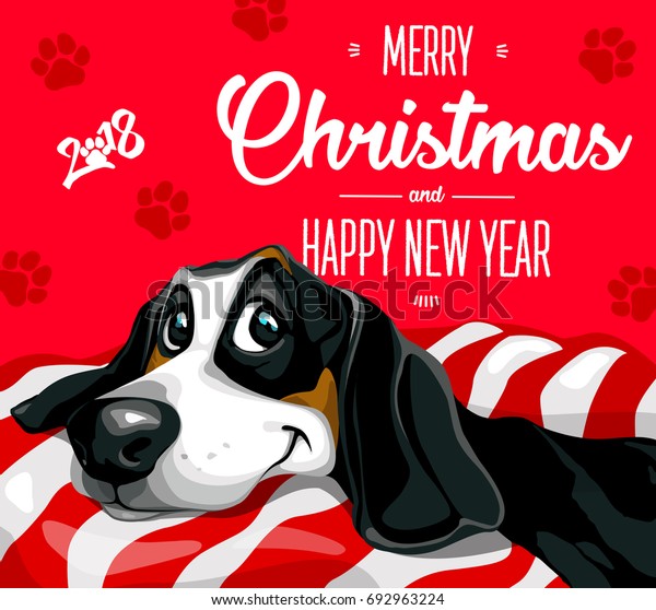 Dog Merry Christmas Happy New Year Stock Vector (Royalty Free) 692963224