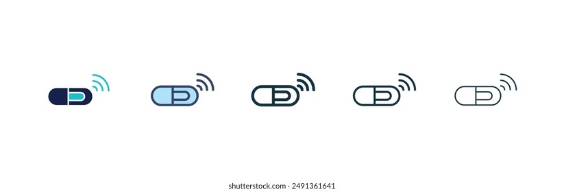 Dog microchip icon set on white background