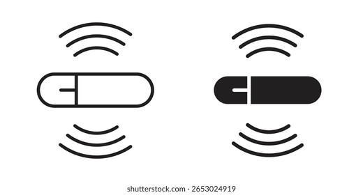 Dog microchip icon symbol set in black. line and flat icons