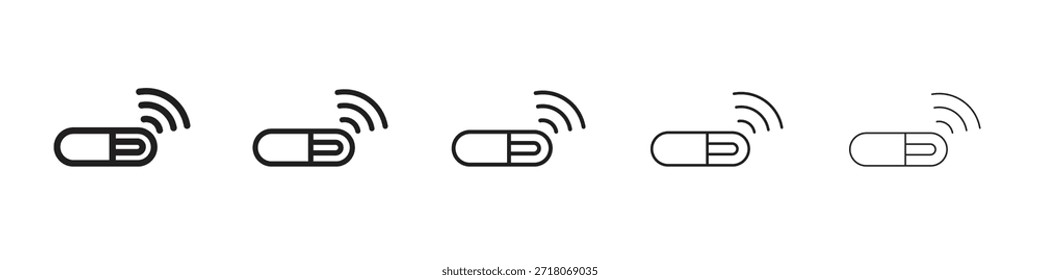 Dog microchip icon symbol in thin line, Black outline and stroke style