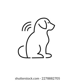 Dog with microchip. Pet registry and identification implant. Pixel perfect, editable stroke icon