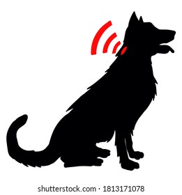 Dog with microchip. Pet services - microchipping. Icon dogs and cats with microchip pill inside the body and information about owner tagged with a microchip implant. 