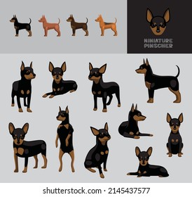 Dog Miniature Pinscher Cartoon Vector Illustration Color Variation Set