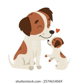 Dog mom and baby, cartoon style, mothers day illustration, cute animal