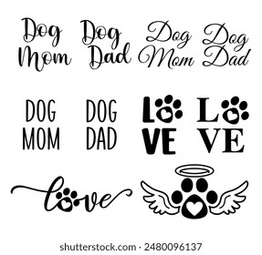 Dog Mom and Dog Dad Text Designs, Pet Lover Clip Art, Ornament