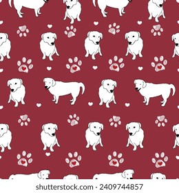 
Dog mom. Happy Mother's day seamless pattern design dogs with paw prints red background