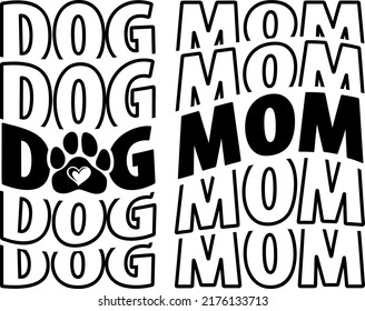 Dog Mom lettering with paw print. Design for dog lovers.