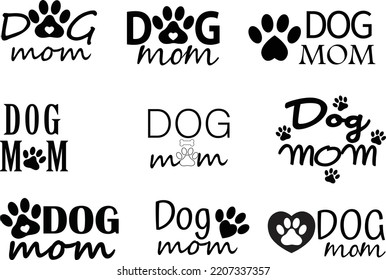 Dog mom quote on white background. Lettering style Mother of doggie calligraphy. flat style.