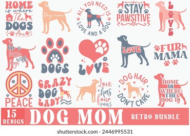 Dog mom retro bundle t shirt design vector