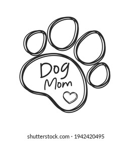 Dog mom text design from dog footprints and hearts For the shirt pattern as a gift to mom