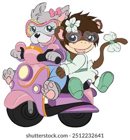 DOG AND MONKEY ON A RIDE