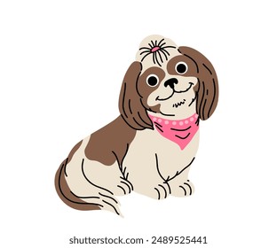 Dog in motion. Different canine breeds. Active puppies labrador retriever, beagle, shih tzu, chihuahua, bulldog shepherd and pug. Flat vector illustrations isolated on white background