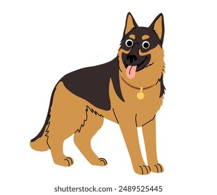 Dog in motion. Different canine breeds. Active puppies labrador retriever, beagle, shih tzu, chihuahua, bulldog shepherd and pug. Flat vector illustrations isolated on white background