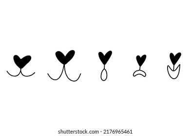Dog mouth nose. Cat mouth. Happy animal face emotions with open mouth. Icons set. Vector illustration isolated on white background.