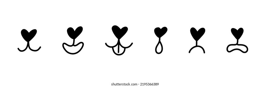 Dog mouth and nose. Cat mouth. Happy animal face emotions with open mouth. Icons set. Vector illustration isolated on white background.