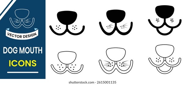 Dog mouth nose icon vector isolated on white background. Dog tongue mouth out line icon symbol and sign.  Cat face Vector illustration