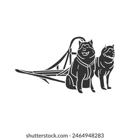 Dog Mushing Icon Silhouette Illustration. Huskies Vector Graphic Pictogram Symbol Clip Art. Doodle Sketch Black Sign.