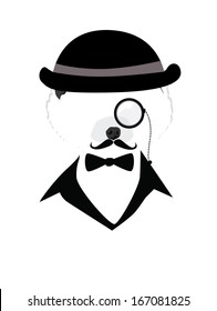 dog with mustache bow tie and hat vector silhouette