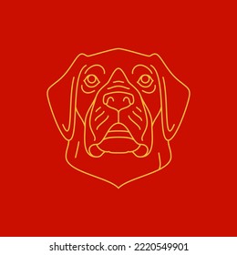 Dog muzzle Chinese New Year monochrome golden line icon vector vector illustration. Puppy doggy canine head portrait Asian culture astrology symbol Oriental horoscope pet character minimalist logo