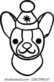 Dog muzzle Christmas drawing for decoration and design.
