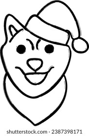 Dog muzzle Christmas drawing for decoration and design.
