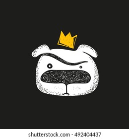 Dog muzzle, face bulldog, isolated of cute doodle. Dogs vector sketch character handmade to Print T-shirts. Kids animals. Funny stylish muzzle isolated Pets 