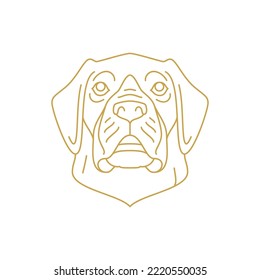 Dog muzzle golden line art monochrome icon vector illustration. Puppy doggy domestic animal canine pet breeding nursery pedigree head portrait minimalist linear logo. Cute character silhouette