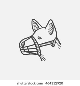 Perro con un icono de boceto de bozal para web, móvil e infografía. Icono aislado del vector dibujado a mano.