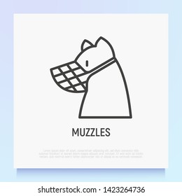 Dog In Muzzle Thin Line Icon. Accessory For Dog. Modern Vector Illustration For Pet Shop.