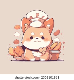 A dog named shiba inu with a chef hat.