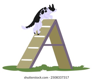 Dog Navigating An Obstacle Course Outdoors, Highlighting Agility And Training. Cartoon Vector Illustration Representing Concepts Related To Pet Care, Agility Training, And Outdoor Activities With Pets