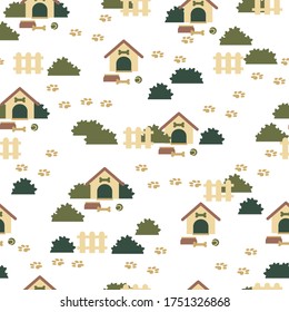 Dog Neighbourhood Vector Cartoon Background Seamless Pattern 