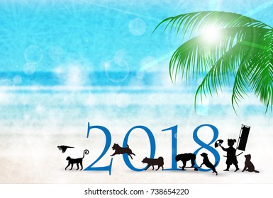 Dog New Year cards ocean background