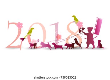 Dog New Year's card silhouette icon
