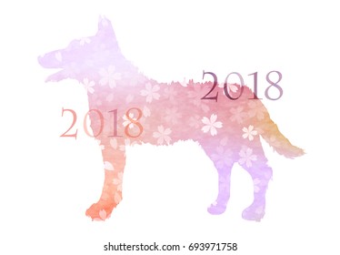 Dog New Year's cards cherry blossom flower icon