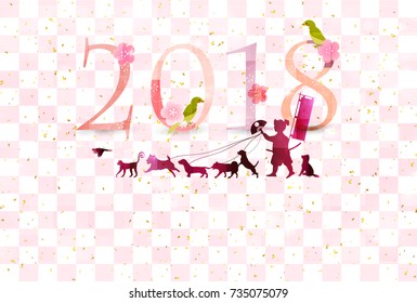 Dog New Year's cards Japanese paper background