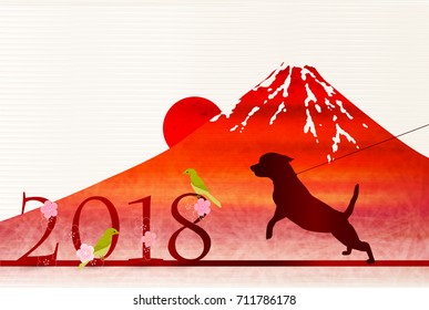 Dog New Year's cards Mt. Fuji background