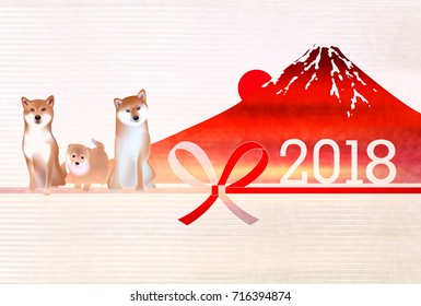 Dog New Year's cards Mt. Fuji background