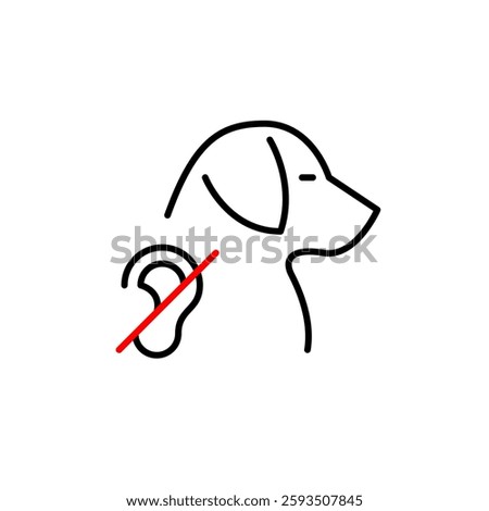 Dog and no ear symbol. Deaf pets care. Silent monitor mode. Pixel perfect, editable stroke vector icon