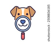 Dog nose under magnifying glass. A cheerful canine nose peeking out from behind a magnifying glass, hinting at the importance of exploration and discovery in the animal world.