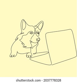 dog with notebook one line