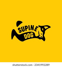 dog on its back vector illustration with text ''supine dog''. This icon is perfect for printing t-shirts with the theme of your beloved dog