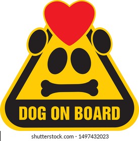 Dog on board sign on Yellow background. Vector illustration.