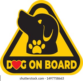 Dog on board sign on Yellow background. Vector illustration.