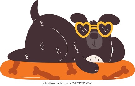 Dog On Floating Ring With Sunglasses Vector Illustration