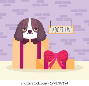 dog on gift box adoption cartoon